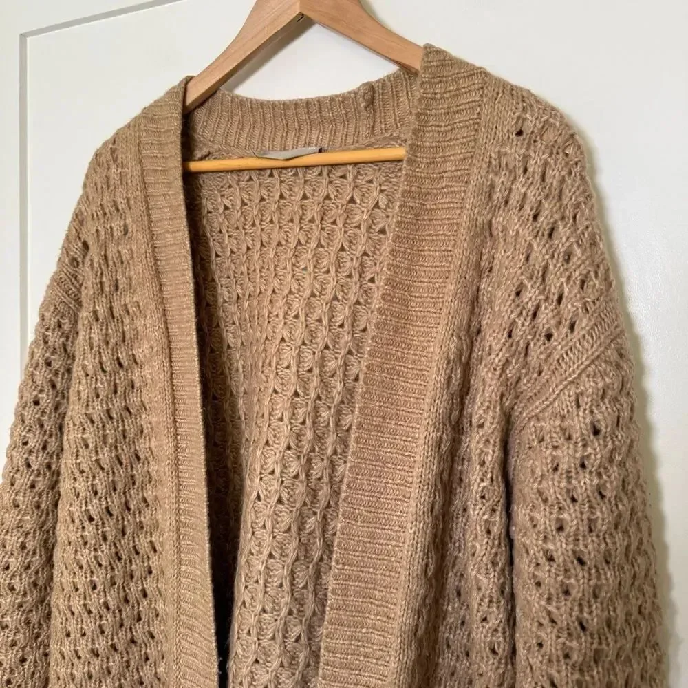 Everlane Open Long Cardigan Sweater Sz XS Camel Oversized Wool Alpaca Blend